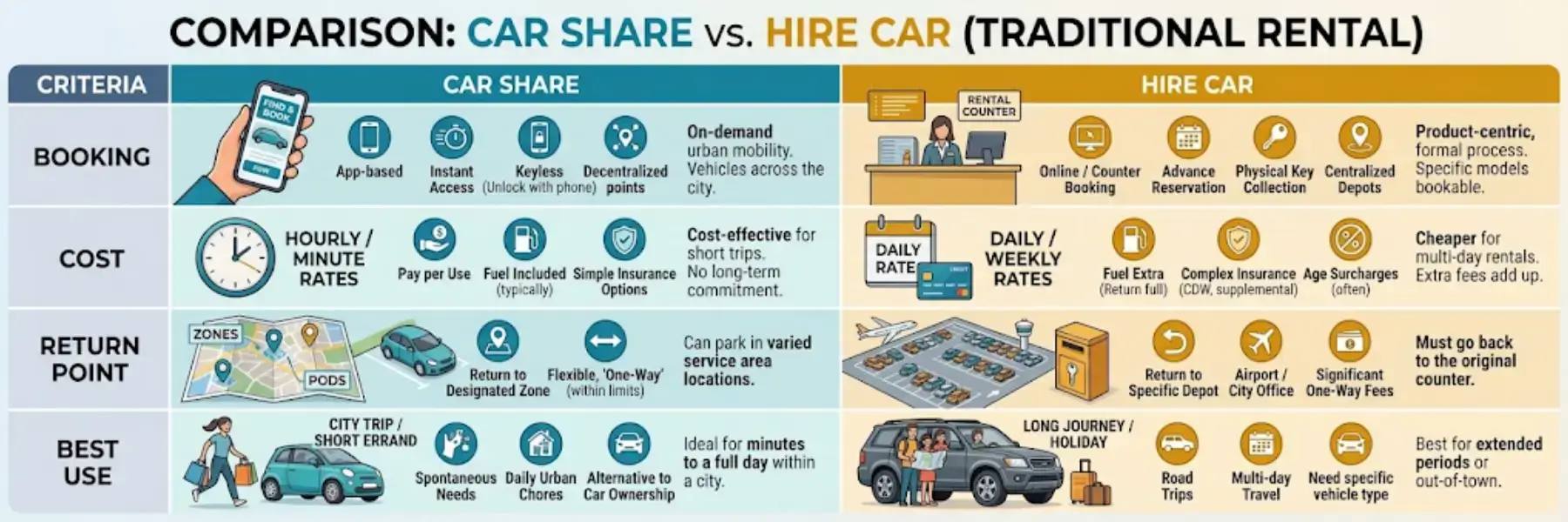 Car Share vs Hire Car - Comparison
